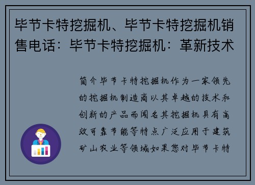 毕节卡特挖掘机、毕节卡特挖掘机销售电话：毕节卡特挖掘机：革新技术的领军者